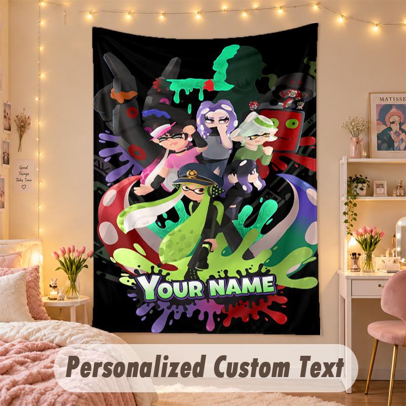Custom Personalized Tapestry,Splatoon Print Custom Name Text Wall Art Hanging for Bedroom