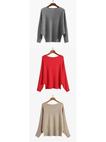 Batwing One-Shoulder Plus Size Knitted Sweater Top for Women