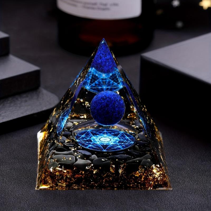 1pc Natural Stone Pyramid with Lapis Lazuli Sphere, DIY Home Balcony Living Room Decor, Stress Relief, Meditation Divination, Creative Gift