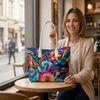 Vibrant Floral Printed Tote Bag Fashion Casual Portable Shopping Handbag Stylish Daily Use Shoulder Bag for Women