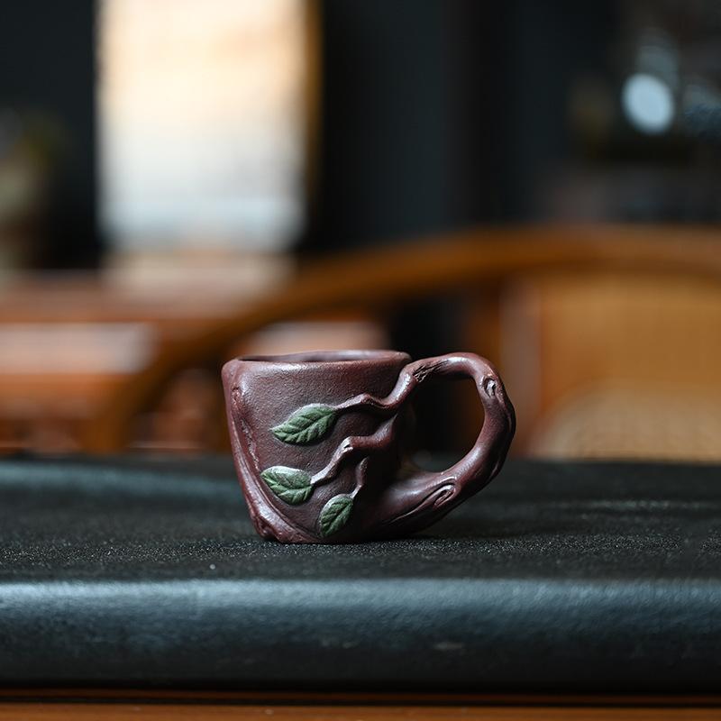 

140ml Yixing Purple Clay Tree Stump With Decal Coffee Mug Luxury Breakfast Mug Afternoon Tea Mug Office Water Cup Tableware Gift