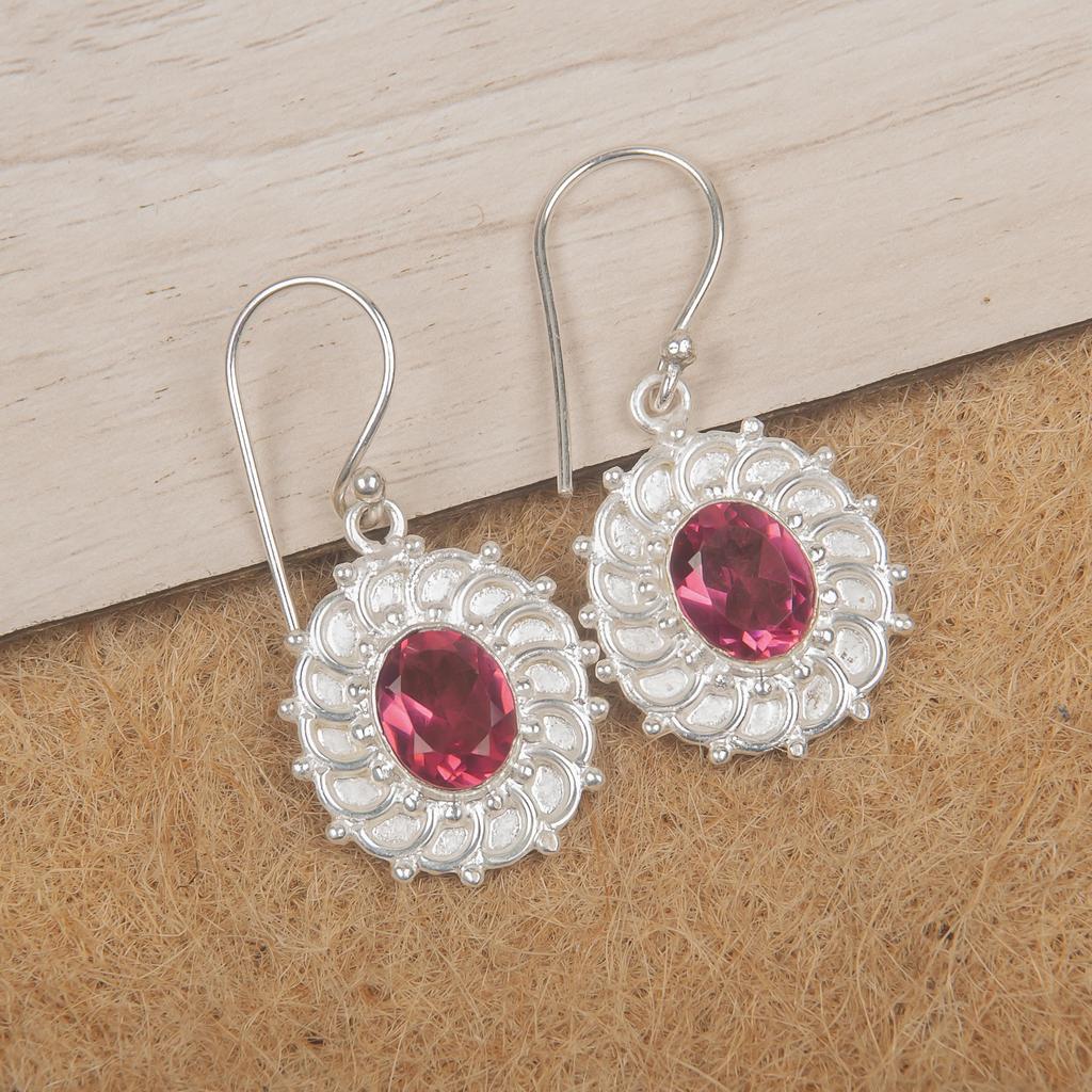 Pink Rubellite Gemstone Jewelry, 925 Sterling Silver Earrings, Handmade Gorgeous Jewelry, Designer Earrings Gift For Women