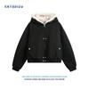 Unisex White-Gray Winter Street Style Short Fur Collar Cotton Jacket