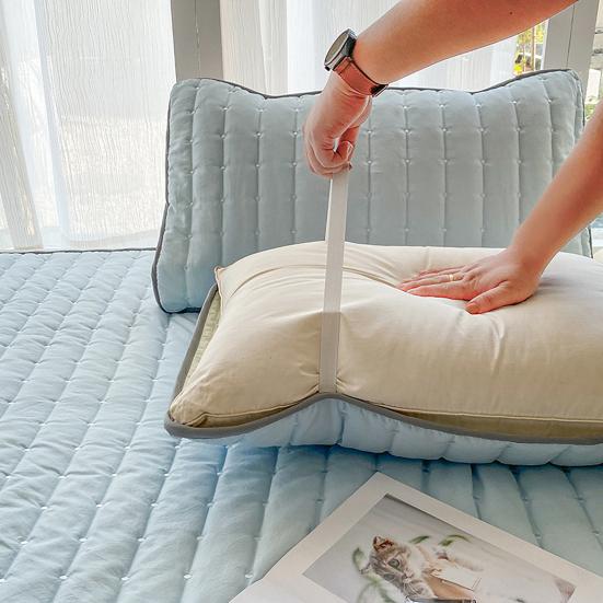 Pillow Protector with Elastic Bands Travel Pillow Cover Anti-slip Quilted Waffle Pillowcase Protect from Dust Sweat And Stain for Dorm Home Bedroom