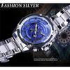Forsining Men's Fashion Casual Blue Hollow Waterproof Automatic Mechanical Watch GMT1114-8-A