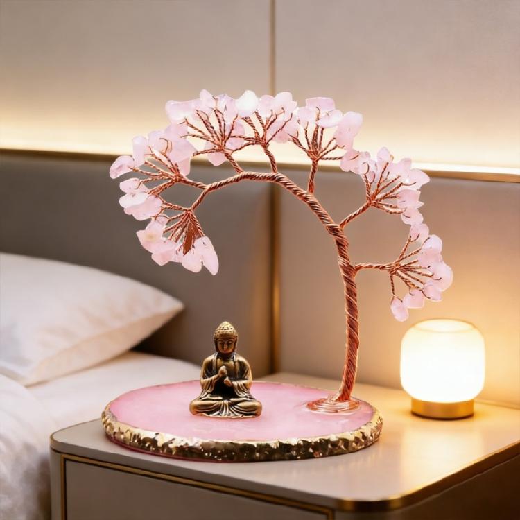 Buddhas Statue and Crystal Tree,Money Tree for Wealth and Good Luck Yogas Meditations Decors for Home Spiritual Room
