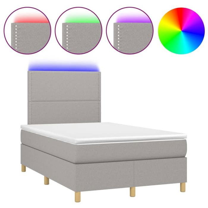Exclusive House - Bed Slat Base and Mattress and LED Light Grey 120x200 Cm