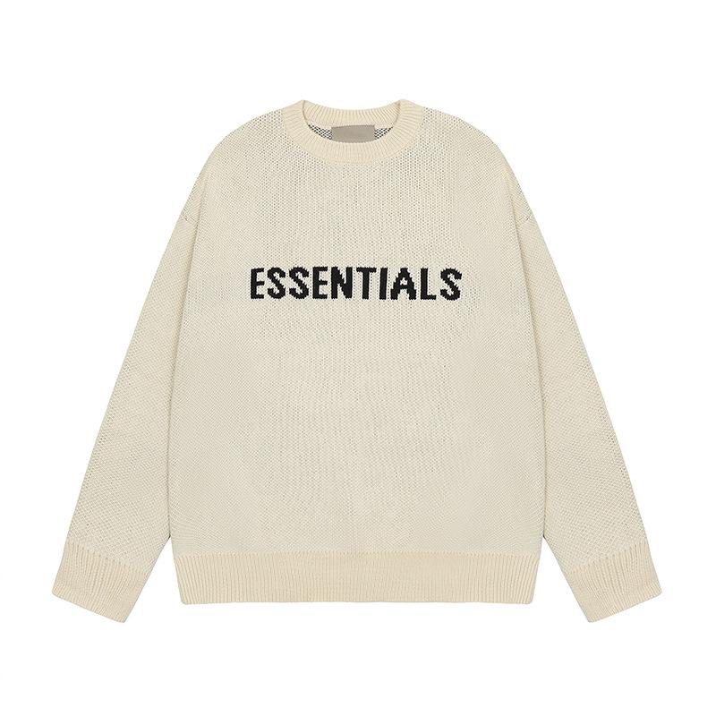 

ESSENTIALS Светр з подвійним рядком FOG для Осені/Зими: Унісекс трикотаж американського стилю вільного крою правильного кольору Extra Large вершковий