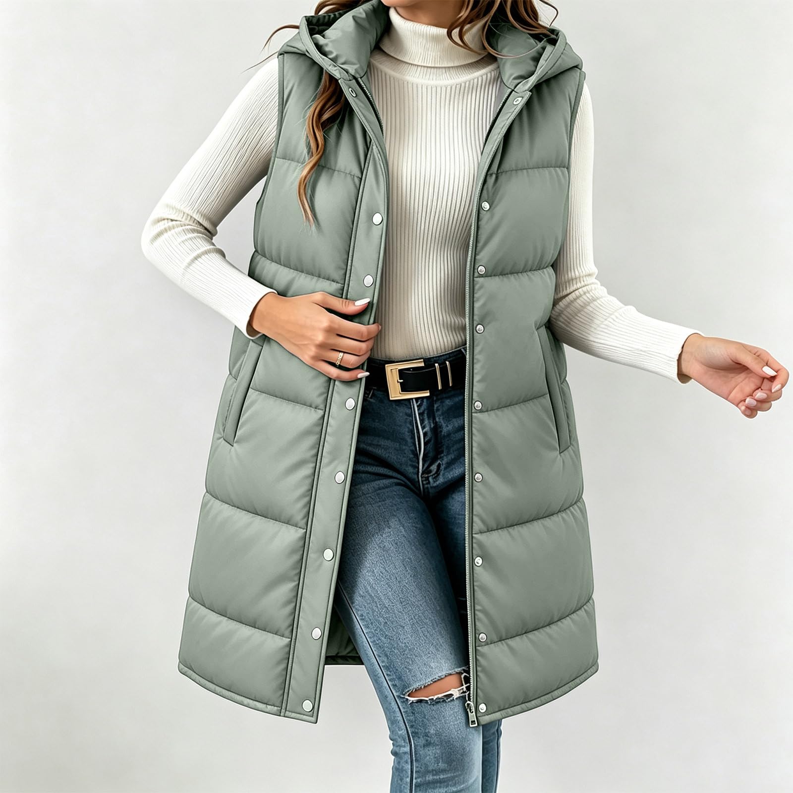 Women`s Casual Hooded Padded Vest Jacket