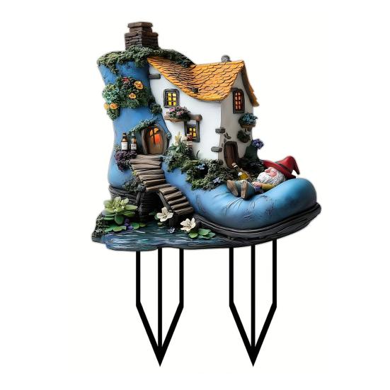 Gnome Boot House Garden Stake 2D Acrylic Shoe House Yard