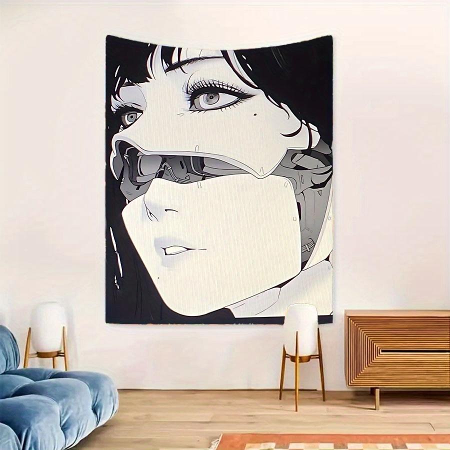 VIKAMA Mechanical Maiden Tapestry Mechanical Neon Anime-Themed Wall Hanging Bedroom Esports Gaming Room Decor