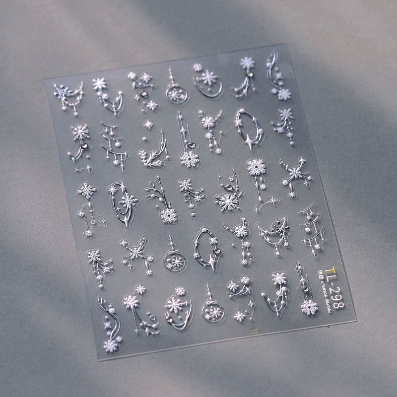 

Qiji Spot Drill Bronzing and Silver Plating Line Relief Snowflake Nail Sticker Waterproof Nail Sticker Ornament Tl298 299 TL298 (point drilling hot silver lines)