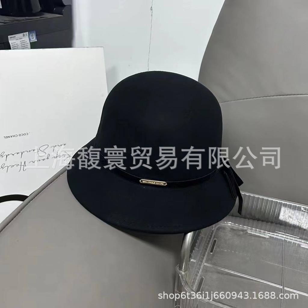 Autumn and winter with bow wool woolen basin hat bucket hat women's French Hepburn style casual versatile retro top hat