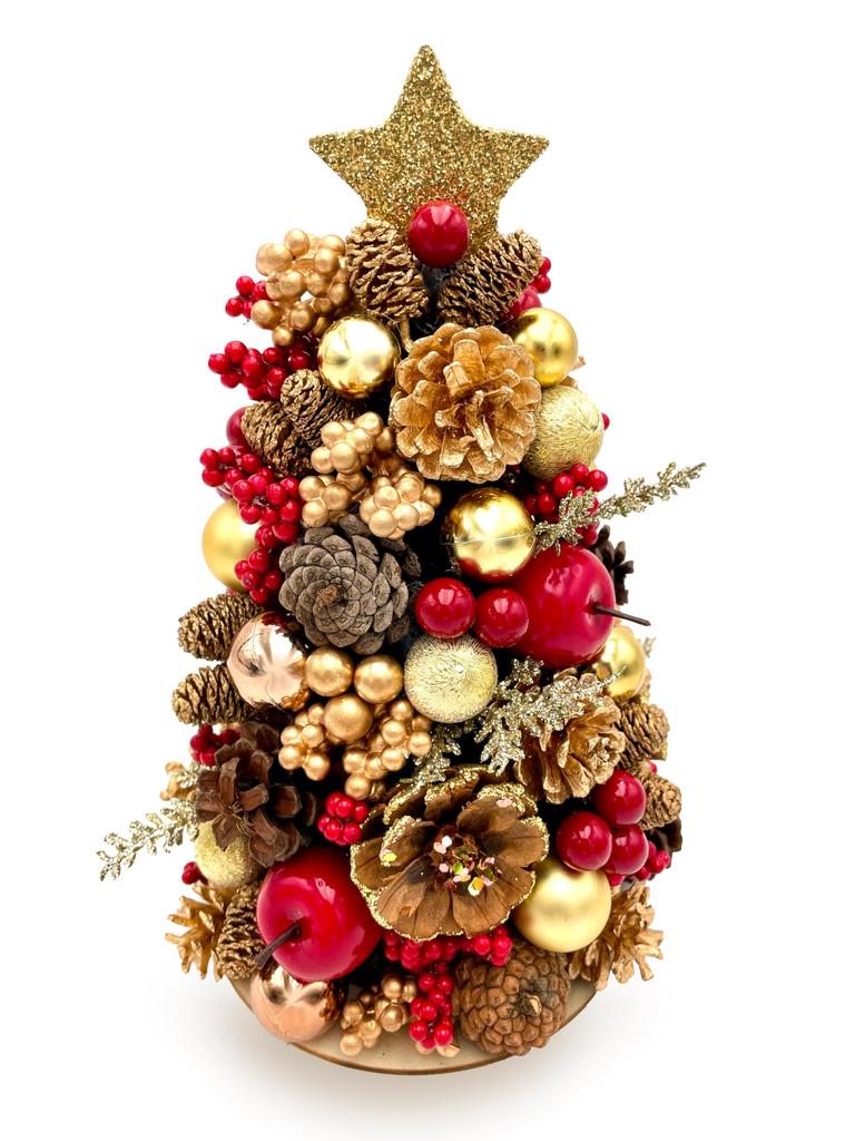 mamawreath Christmas Small Mini Christmas 26cm Tall x 16cm with Smooth Apple Christmas and Gold Tabletop Christmas Gift Mix Tree Tree Tree, Approx.