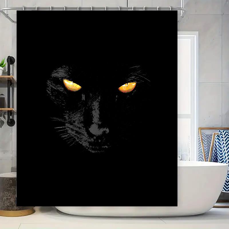 Stylish Bathtub Shower Curtain with Feline Eye Design Black Orange Colors Modern Home Decor for Bathroom Accessories
