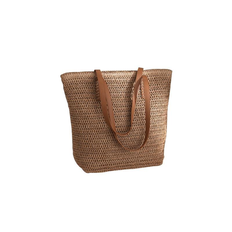Straw bag vacation style summer woven bag women's large capacity work school commute tote bag