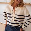 New Autumn and Winter Sweater Buttons Half-open Collar Striped Pullover Tops Fashionable Buttons Cardigan Sweater for Women