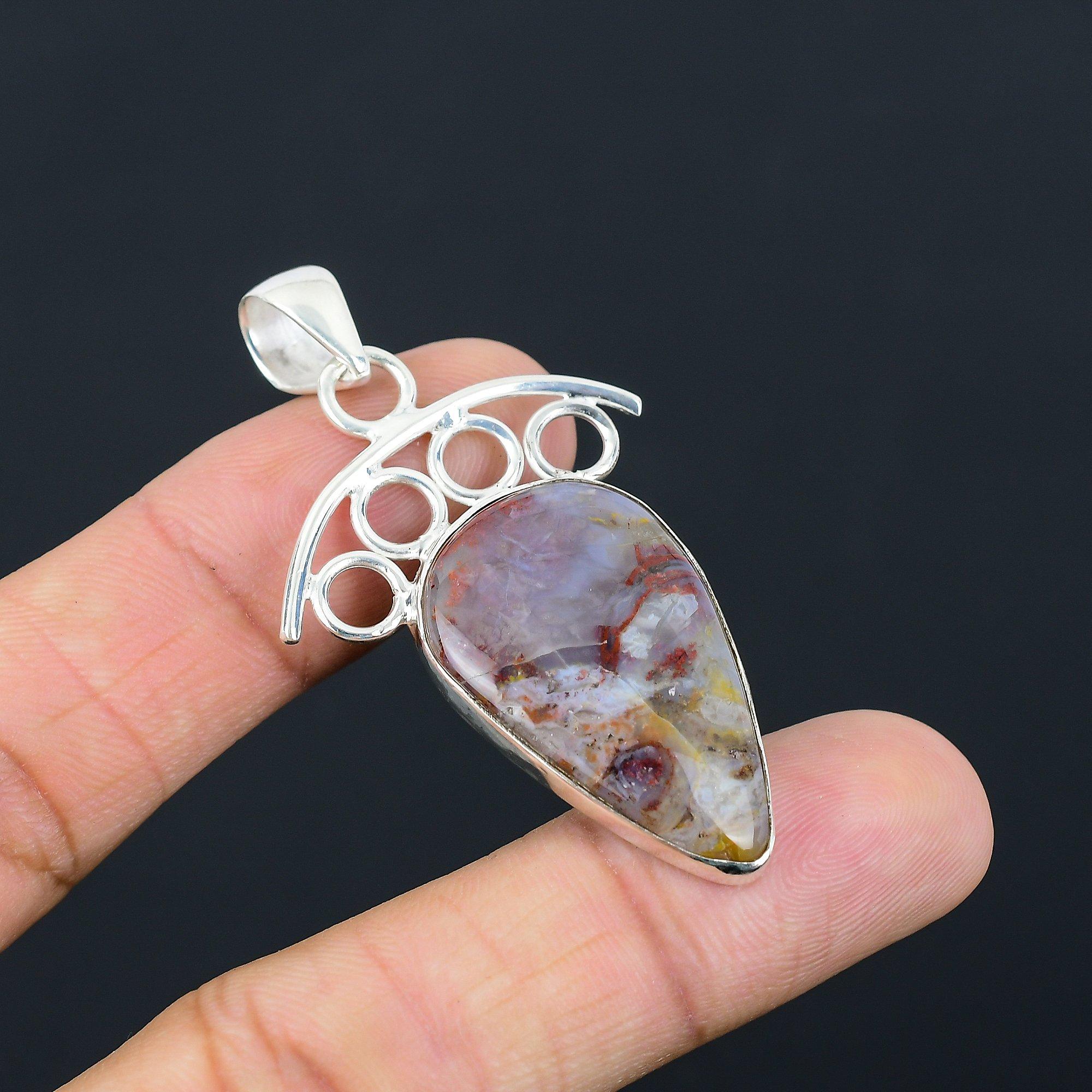 925 Silver Pear Stick Agate Gemstone Handcrafted Anniversary New Pendant Jewelry