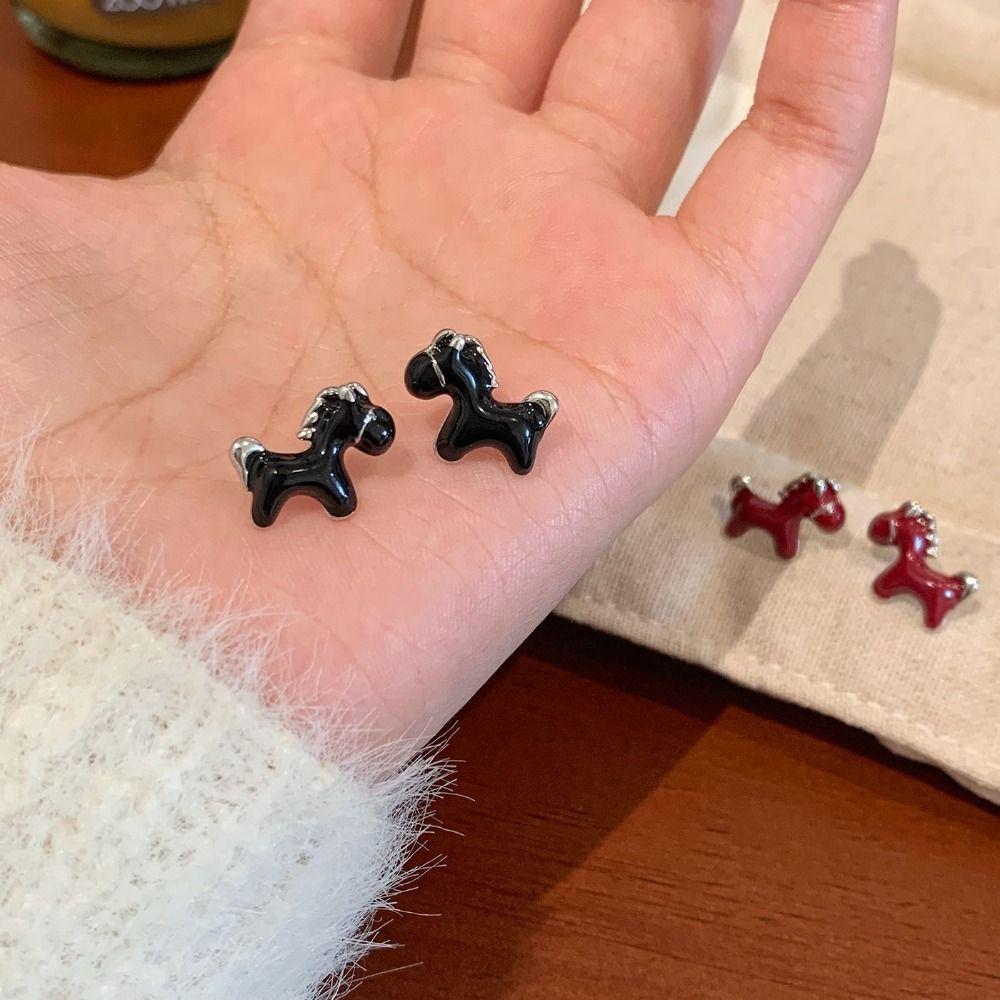 Ear Jewelry New Year Pony Earrings Fashion Red Drop Earrings Vintage Drip Oil Earrings  Girls