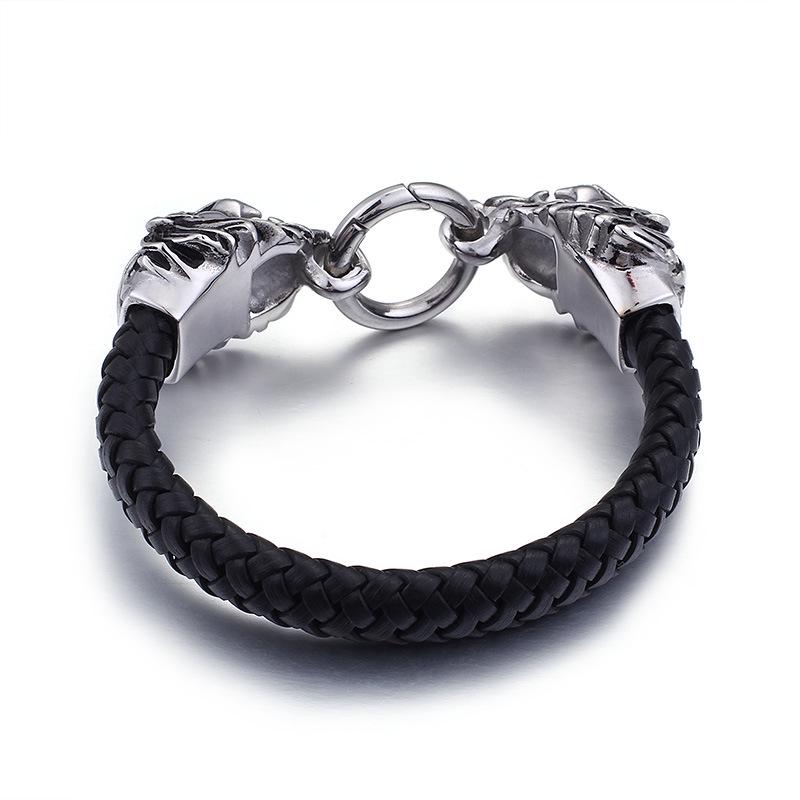 Klassische Punk Jungle King Metall Löwe Schnalle Lederarmband Charme Herren Rock Reiten Schmuck Geschenk