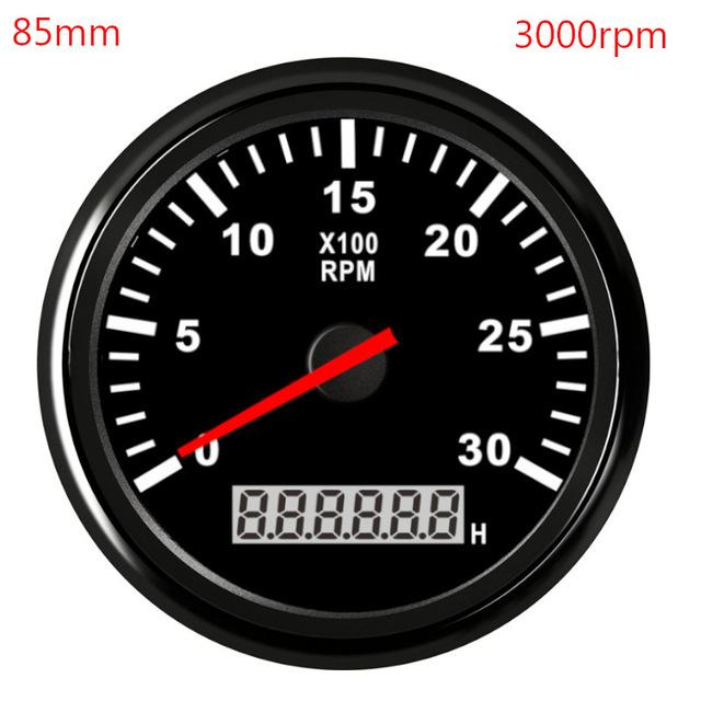 85mm Boots-Drehzahlmesser 3000, 4000, 6000, 8000 U/min Drehzahlmesser Auto Marine Tacho Messgerät mit Betriebsstundenzähler 12V/24V toerenteller