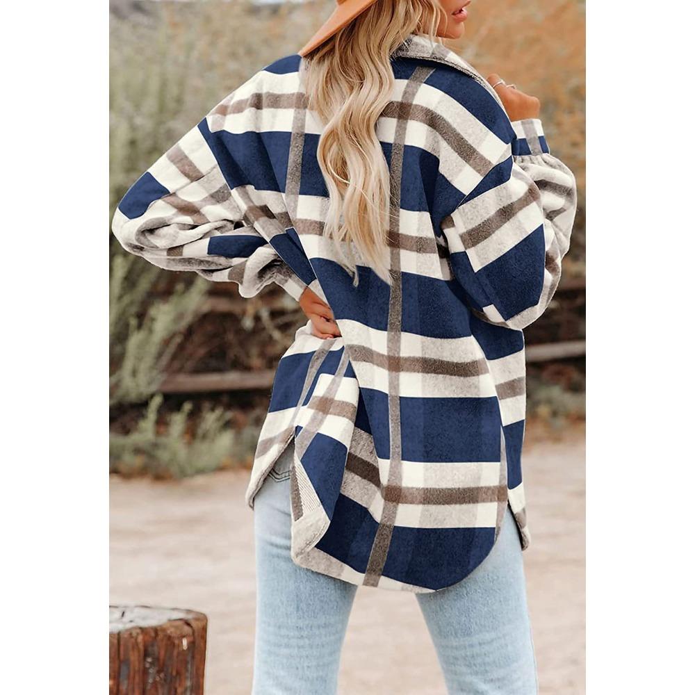 Autumn and Winter Plaid Button Down Flannel Women's Blouses & Shirts