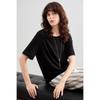 Women's Elegant Wool Blend Short-Sleeve Tee with Lace Trim