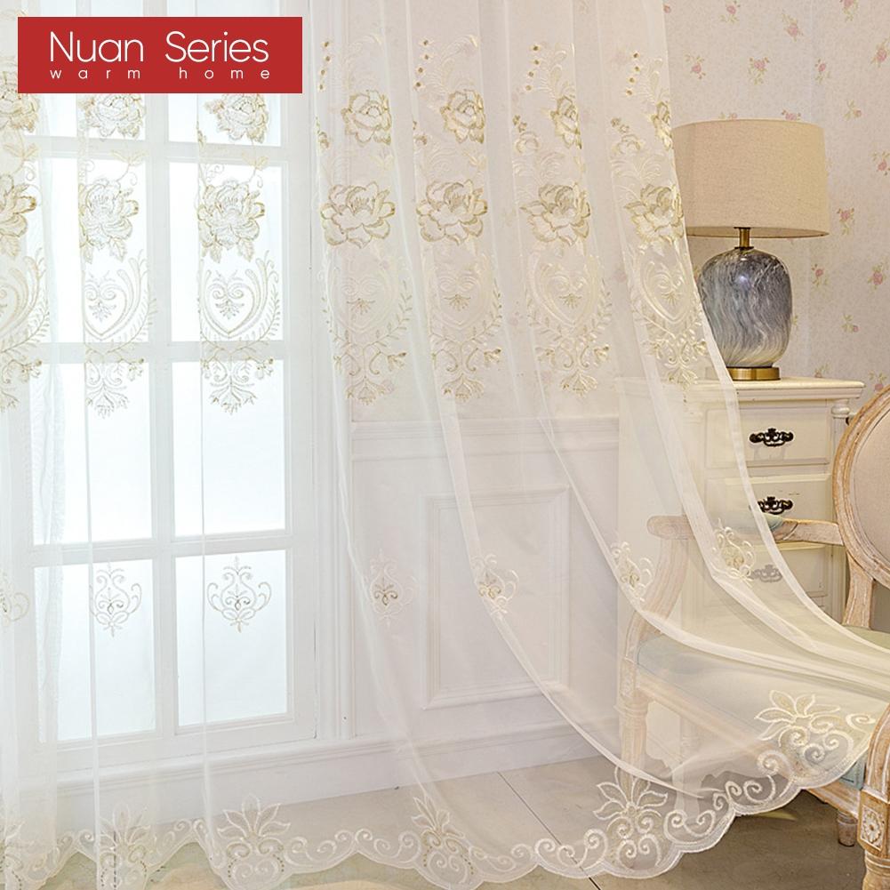 1ks Nuan Series Nordic Modern Style Vyšívaný Jemný Průsvitný Tylový Závěs Do Obývacího Pokoje Ložnice Okno Dekorace Domácí Dekorace