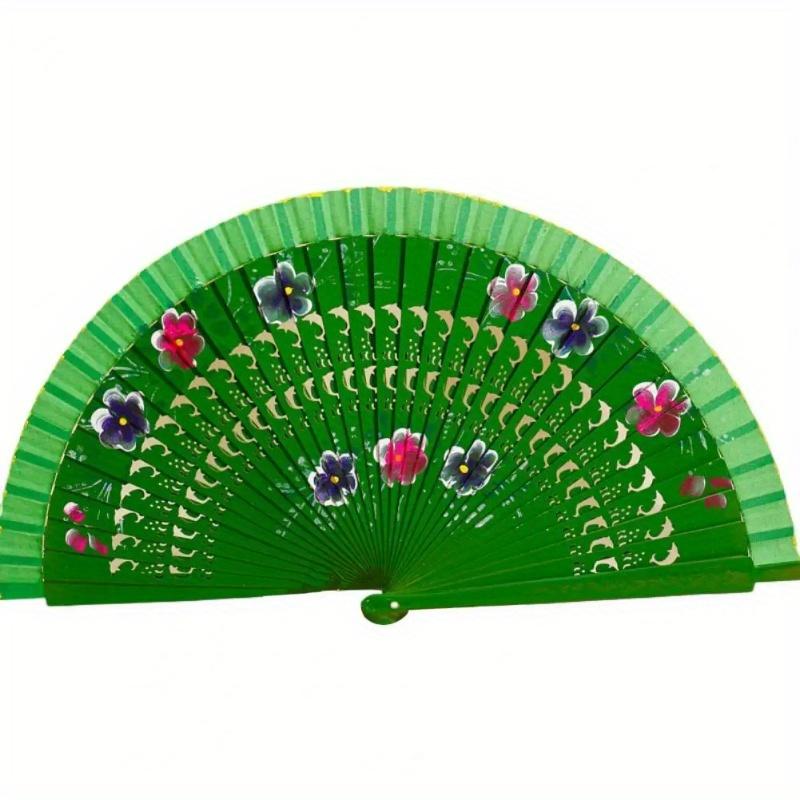 

Складной веер, деревянный испанский веер для танцев, ручной складной веер, украшения для дома, ремесленные подарки для гостей зелёный