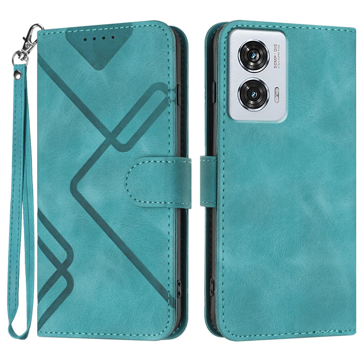 

For Motorola Moto G85 5G/Motorola Edge 50 Fusion 5G Wallet Case Line Imprinted PU Leather Phone Cover with Strap Light Blue