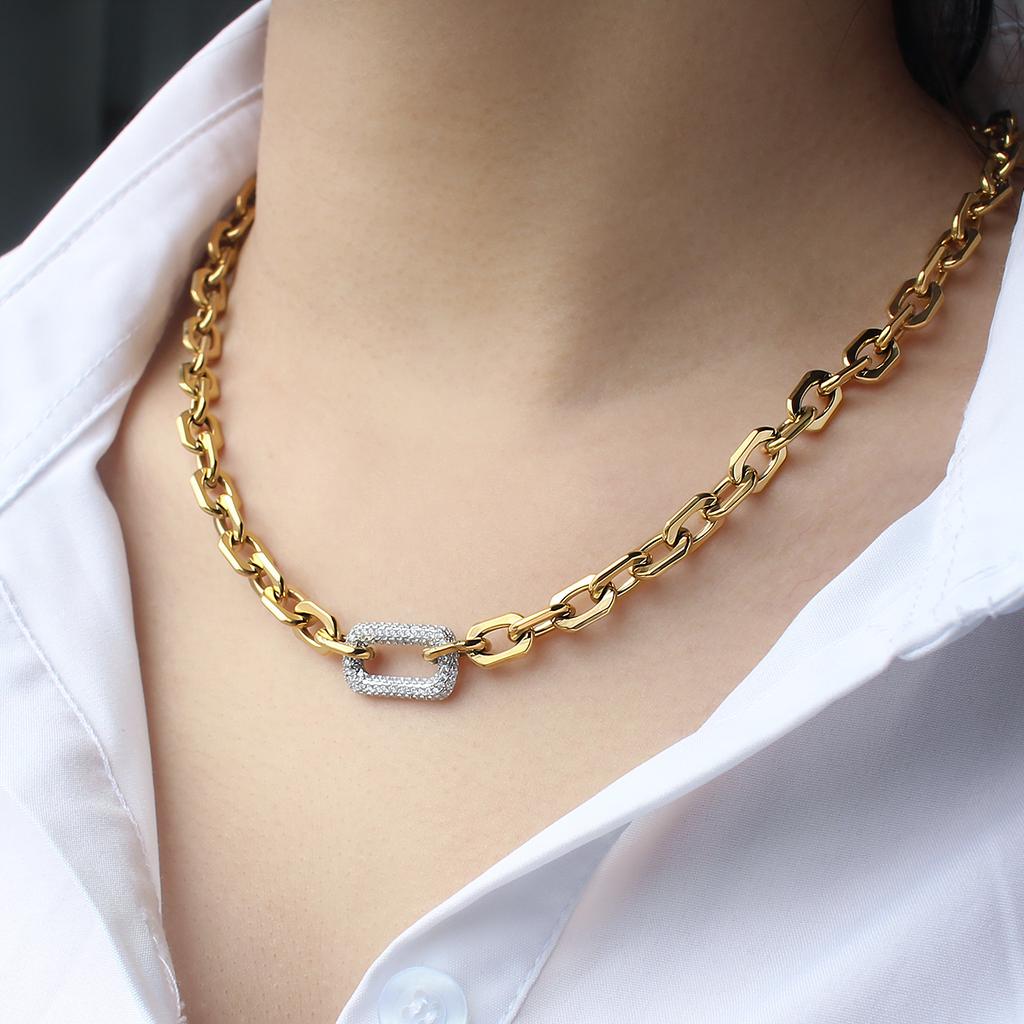 New Arrival Fashion Jewelry 18k Gold Plated Stainless Steel Simple O Chain Inset Zircon Necklace Bracelet Jewelry  for Women