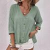 Women's V-Neck Seven Sleeve Loose Fit Shirt Multiple Colors