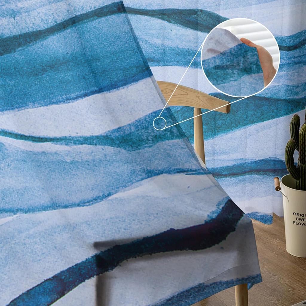 Abstrakte Blaue Aquarellfarbe Transparente Vorhänge für Wohnzimmer Schlafzimmer Heimdekoration Küche Tüll für Fenster Voile-Drapierungen