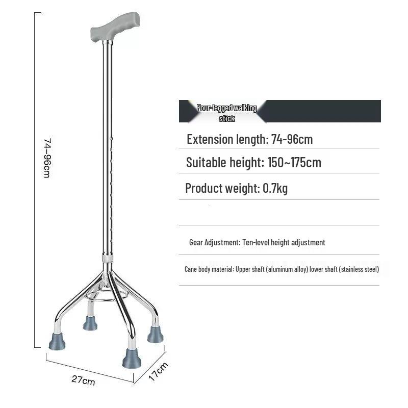 Non-slip Four-Legged Telescopic Walking Stick for Elderly and Disabled - Thickened Aluminum Alloy