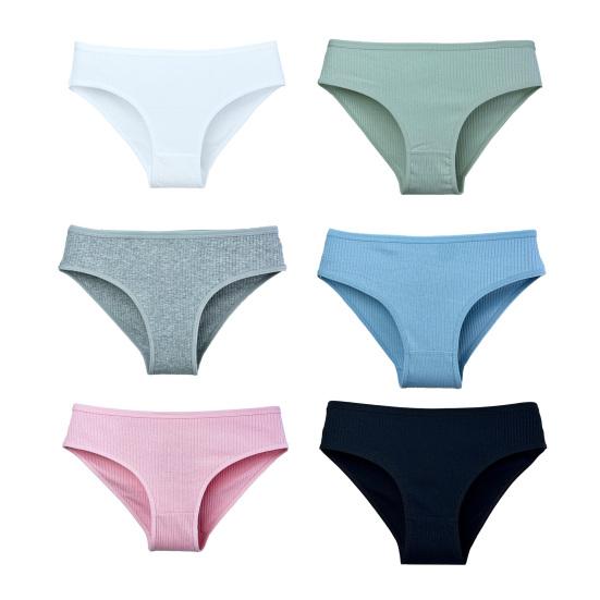 Bomullsunderkläder för Kvinnor Sexiga Lågt Skurna Ribbade Hipster Bikiniunderbyxor Full Täckning Andningsbara Cheeky Trosor