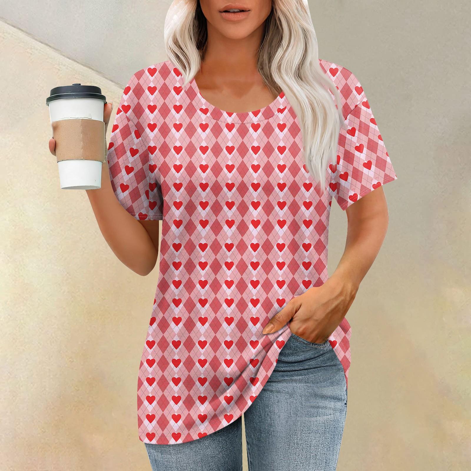 

Жіноча футболка з принтом, короткими рукавами, щоденний вихідний, модний базовий виріз O-подібним вирізом, звичайний топ, літо XL кавун червоний колір