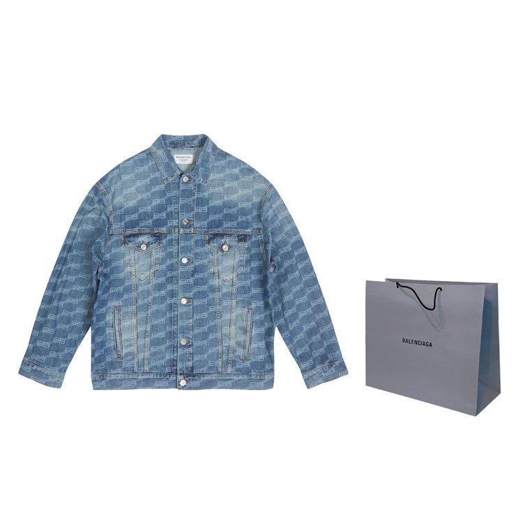 Balenciaga All Over Bb Monogram Logo Denim Jacket 675208TMW374437
