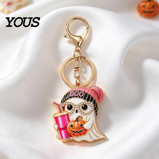 Spooky Ghost Accessories Halloween Cartoon Keychain for Backpack, Holding Milk Tea Pumpkin Keyring, Handbags Backpack Keyring
