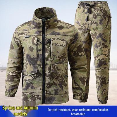 Men's Workwear: Breathable Camouflage Suit for Spring & Autumn - Durable, Thick, Wear-Resistant Outdoor & Training Gear.