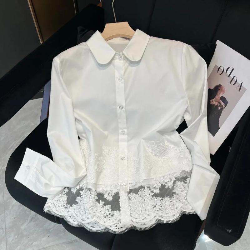 New Spring White Shirt High-end and Stylish Lace Crocheted French Top for Women