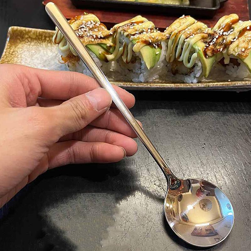 

Нержавеющая сталь, круглая ложка с большой головкой, чистая, красная, золотистая, для ужина, с длинной ручкой, мешалка серебряный