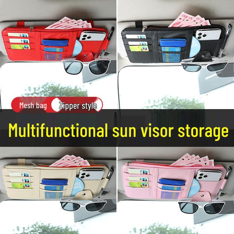 Multi-Functional Car Sun Visor Organizer: Card Holder, License & Receipt Keeper, Cable Storage, Glasses Clip