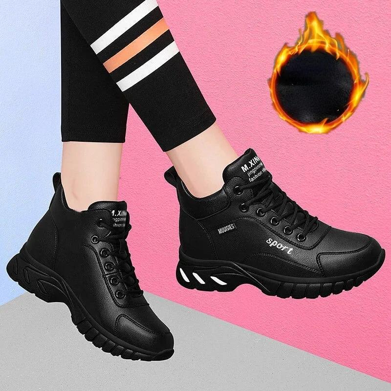 Women High Quality Leather Athletics Running Shoes Female Winter Non-slip Casual Sneakers Ladies Sport Jogging Shoes
