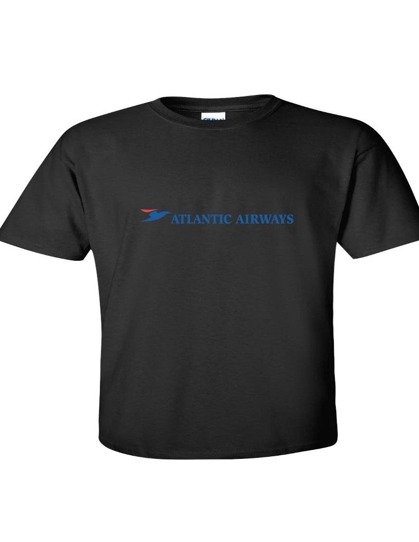 Atlantic Airways Blue Red Logo Faroese Airline Black Cotton T-Shirt 4XL