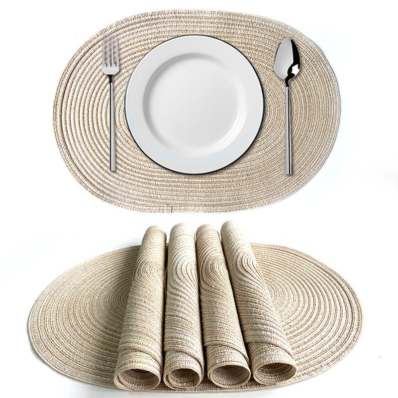 Inyahome-Oval Braided Nordic Placemats, Table Decor Mats for Dining Tables, Natural Woven, Heat Resistant, Outdoor and Indoor