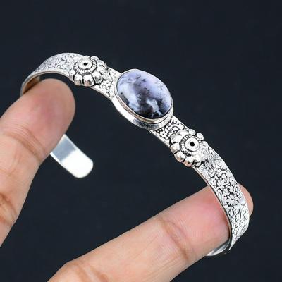 Natural Dendrite Opal Mother Engagement Ethnic Boho Bangle 925 Sterling Silver