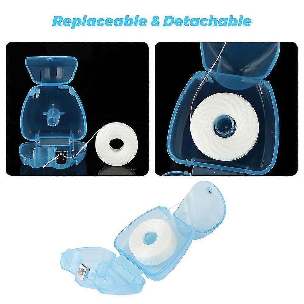 50m Mint-flavored Dental Floss Blue Triangle Boxed Disposable Dental Floss Stick Tooth Cleaning Portable Floss Roll, 2 Pieces less