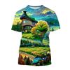 3D Printed Landscape T-shirt Chinese Art Painting T Shirt For Men Fashion Round Neck Short-sleeved Oversized Summer Tees Tops