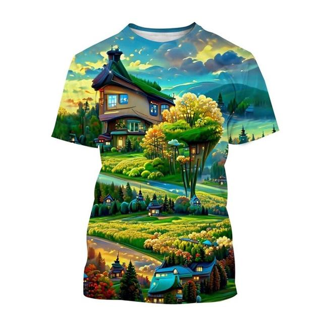 3D Printed Landscape T-shirt Chinese Art Painting T Shirt For Men Fashion Round Neck Short-sleeved Oversized Summer Tees Tops
