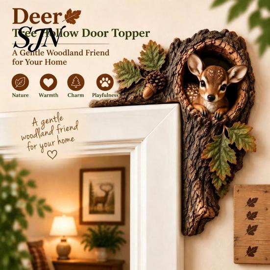 Chipmunk Shelf Sitter 2Pcs Tree Hollow and Animal Wooden Door Topper, Rustic Forest Style Decorative Country Decor for Windowsills Corner Decor,